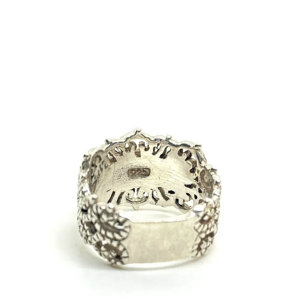 STERLING SILVER RING Multi Stone Inlay Wide Band Statement Boho Sz 8
